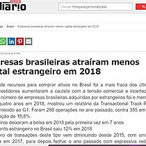 Empresas brasileiras atraram menos capital estrangeiro em 2018